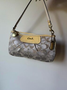 Coach Tan and Beige Signature Mini Shoulder Bag